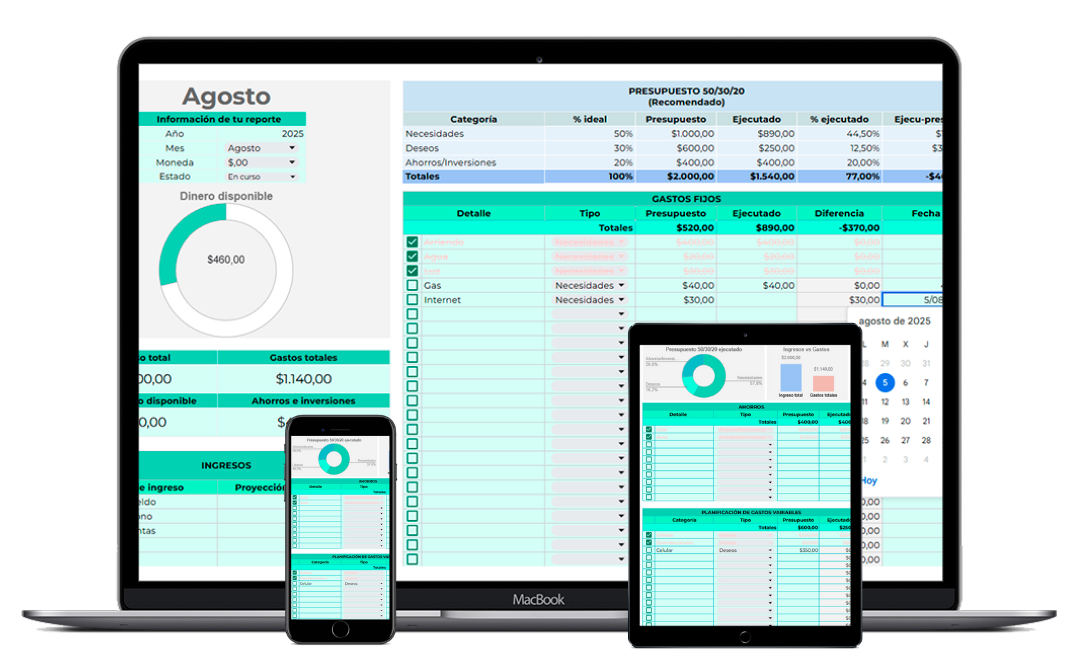 Vista previa de la Plantilla de Finanzas Personales PRO en Google Sheets